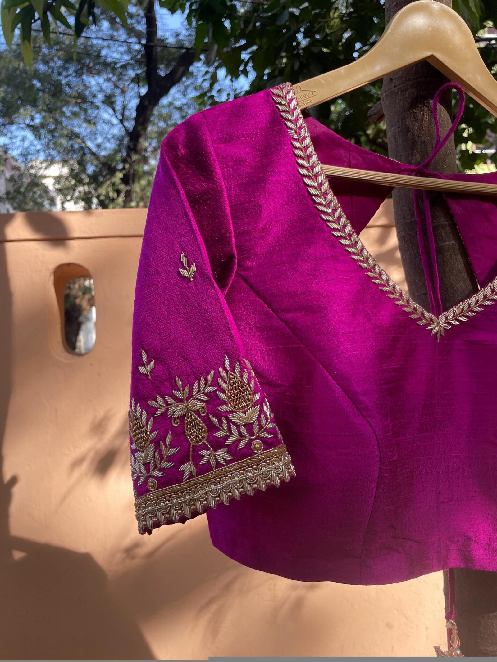 pure silk hand embroidery blouse /pink saree maggam blouse/magenta pink zardosi blouse/ hand embroidered blouse/pink ready made blouse usa