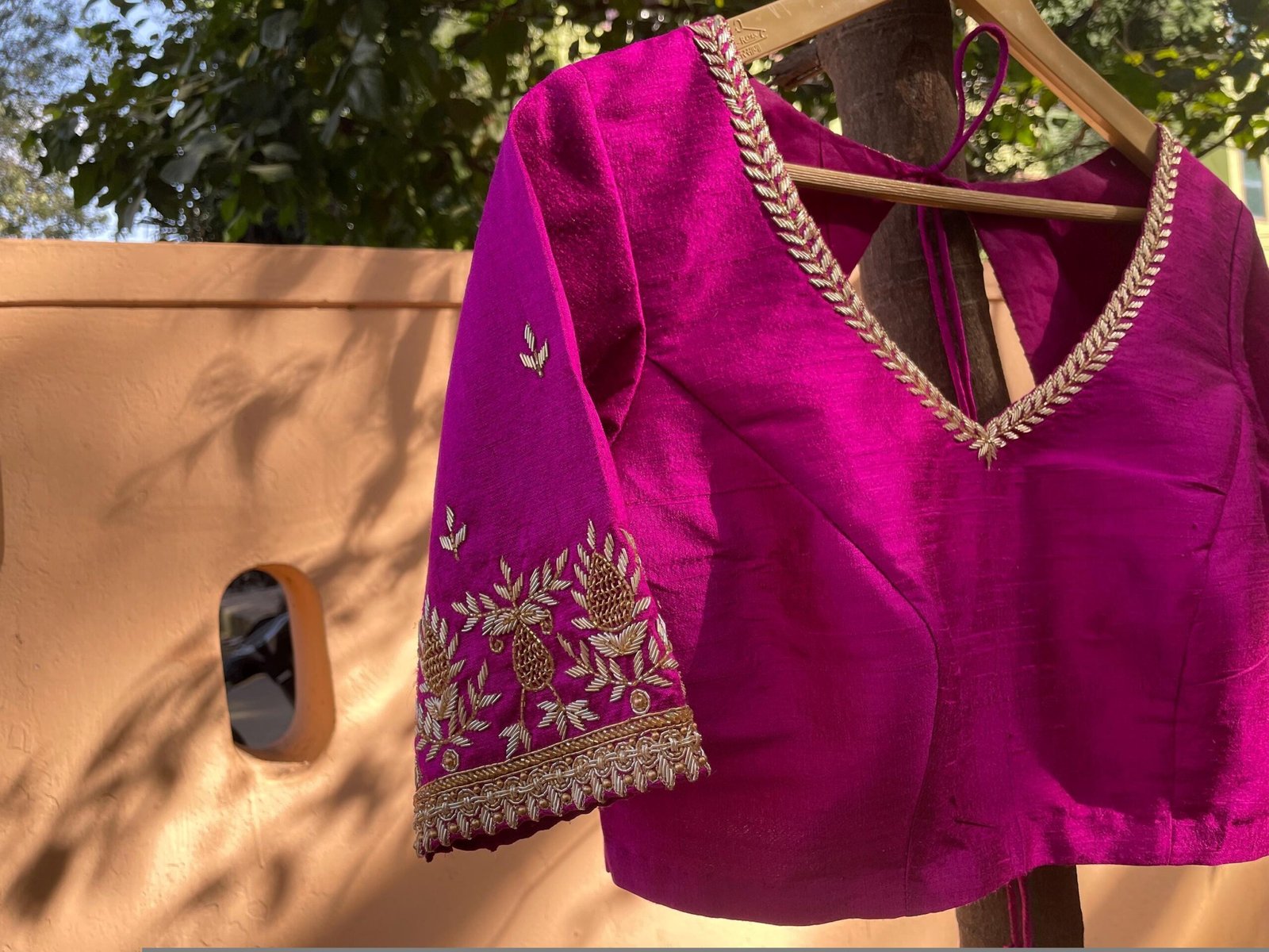 pure silk hand embroidery blouse /pink saree maggam blouse/magenta pink zardosi blouse/ hand embroidered blouse/pink ready made blouse usa