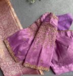 Lavender Hand Embroidered Silk Blouse: Zardosi Maggam Work,lavender blouse,mix and match blouse,plus size blouse,lavender hand work blouse