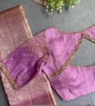 Lavender Hand Embroidered Silk Blouse: Zardosi Maggam Work,lavender blouse,mix and match blouse,plus size blouse,lavender hand work blouse
