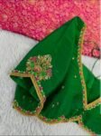 Hand Embroidered Zardosi Blouse: Parrot Green Raw Silk Saree Top,green maggam blouse,mehendi green blouse,mix and match blouse,plus size usa