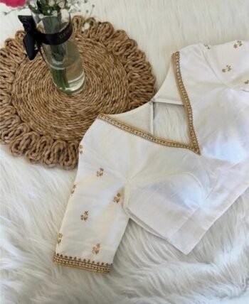 pure silk hand embroidery blouse/cream saree maggam blouse/raw silk zardosi blouse/hand embroidered blouse/cream ready made blouse zardosi