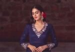 Hand embroidered Anarkali with scallop dupatta/navy blue anarkali suit/georgette anarkali dupatta USA/Indian dresses/anarkali dupatta set u
