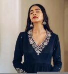 Hand embroidered Anarkali with scallop dupatta/navy blue anarkali suit/georgette anarkali dupatta USA/Indian dresses/anarkali dupatta set u