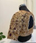 pure silk hand embroidery wedding blouse/saree maggam blouse/beige zardosi blouse/golden bridal blouse /ready made hand embroidered blouse