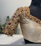 pure silk hand embroidery wedding blouse/saree maggam blouse/beige zardosi blouse/golden bridal blouse /ready made hand embroidered blouse