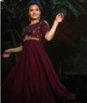Hand embroidered Anarkali with dupatta/brown anarkali suit set/chinnon silk anarkali dupatta USA/Indian dresses/anarkali dress with dupatta