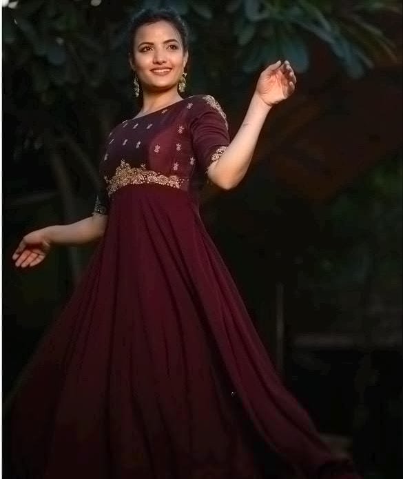 Hand embroidered Anarkali with dupatta/brown anarkali suit set/chinnon silk anarkali dupatta USA/Indian dresses/anarkali dress with dupatta