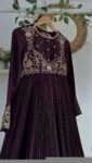 Hand embroidered Anarkali with dupatta/plum anarkali suit set/chinnon silk anarkali dupatta USA/Indian dresses/anarkali dress with dupatta