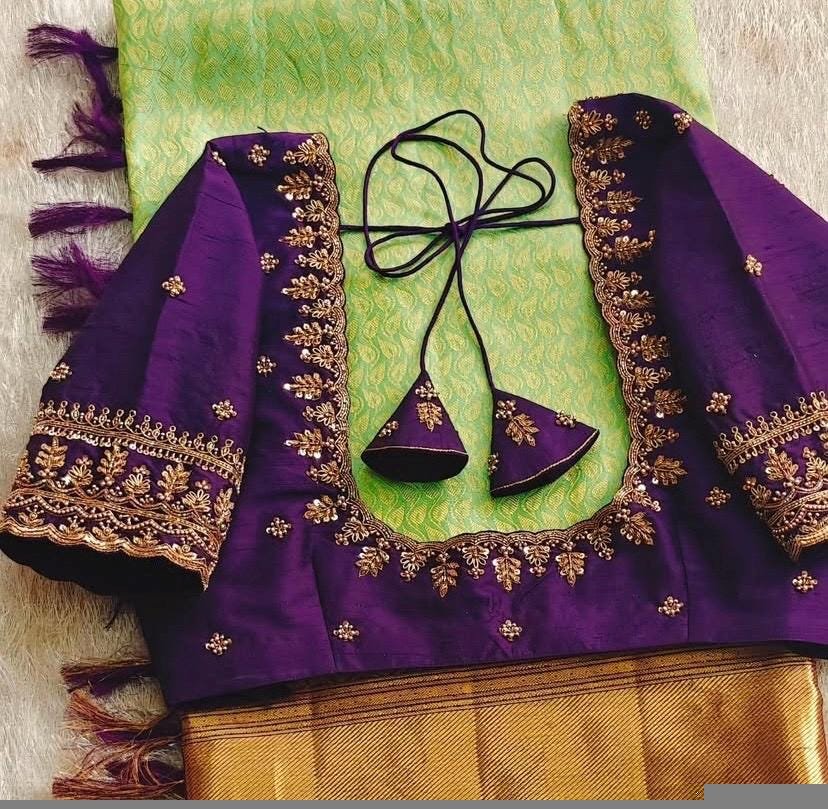 pure silk hand embroidery blouse/ saree maggam blouse/purple zardosi blouse usa/hand embroidered moderblouse/ ready made blouse zardosi usa