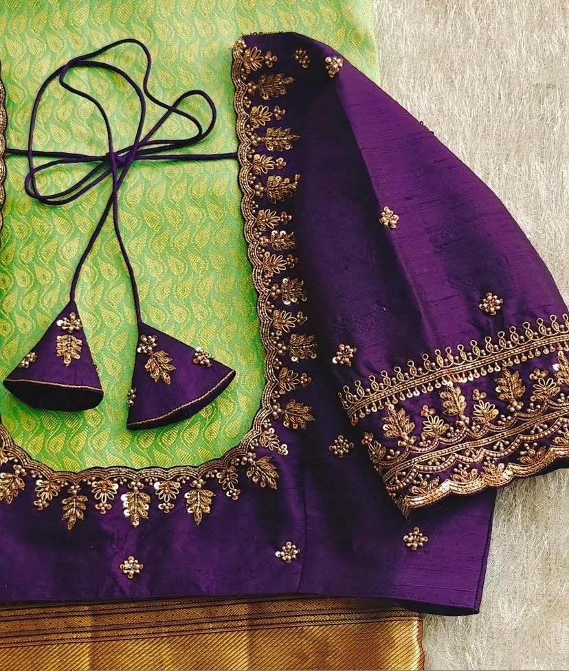 pure silk hand embroidery blouse/ saree maggam blouse/purple zardosi blouse usa/hand embroidered moderblouse/ ready made blouse zardosi usa