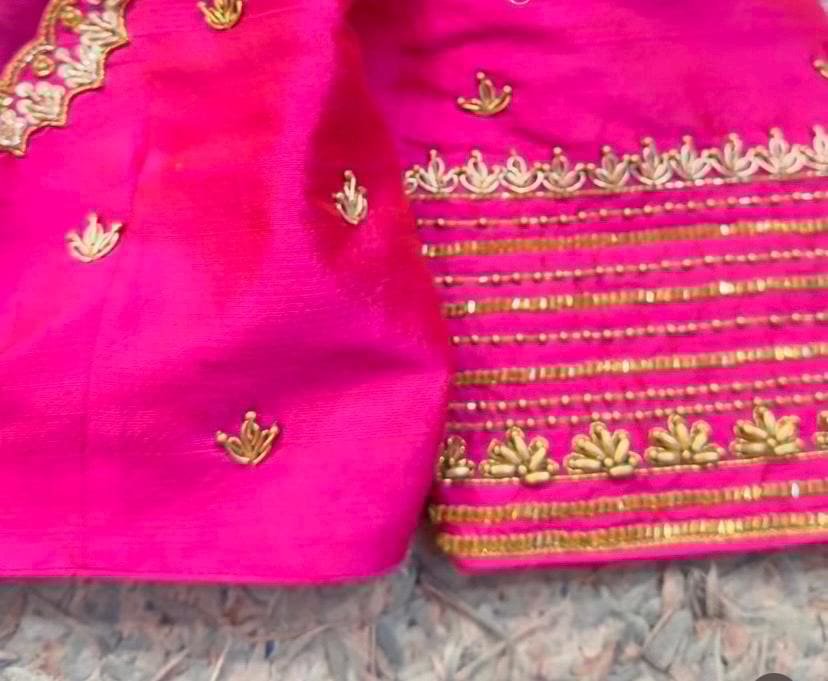 pure silk hand embroidery blouse/saree maggam blouse/hot pink zardosi blouse/hand embroidered blouse /magenta pink ready made blouse zardosi