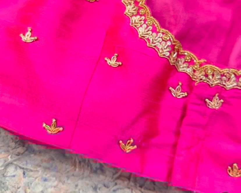 pure silk hand embroidery blouse/saree maggam blouse/hot pink zardosi blouse/hand embroidered blouse /magenta pink ready made blouse zardosi