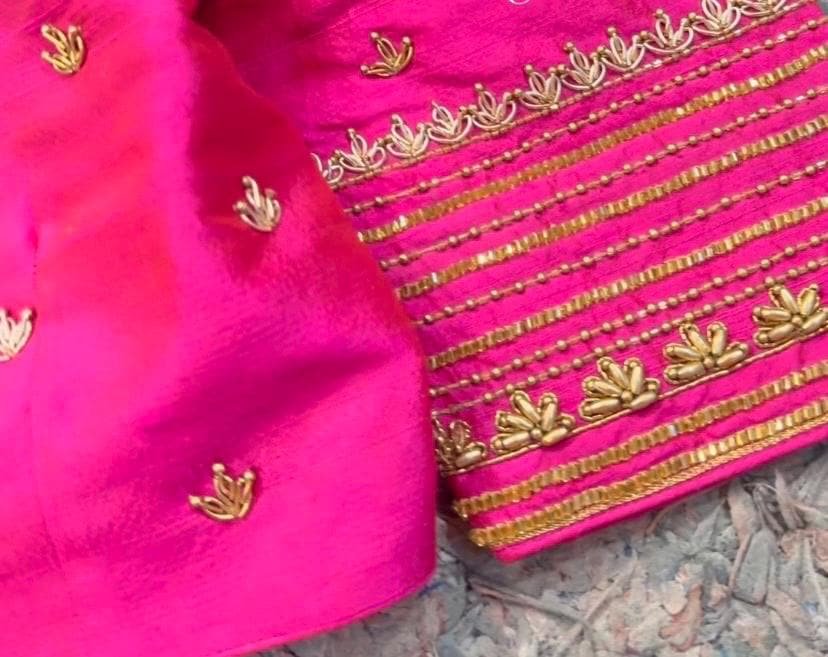 pure silk hand embroidery blouse/saree maggam blouse/hot pink zardosi blouse/hand embroidered blouse /magenta pink ready made blouse zardosi