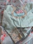 Green tissue silk saree with hand embroidered blouse/pista green saree with hand work blouse|floral sarees / floral silk saree with blouse