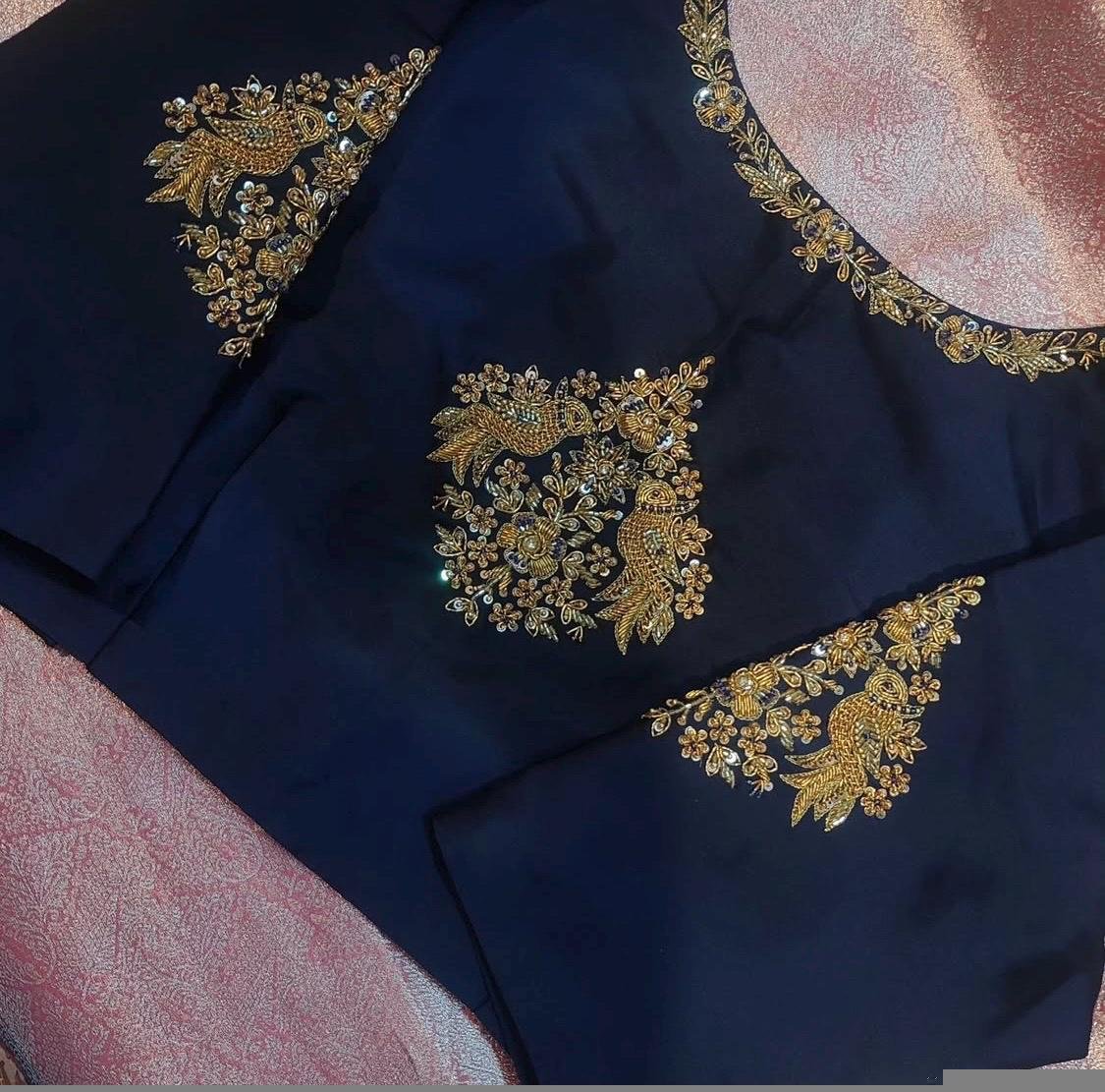 pure silk hand embroidery blouse/black maggam blouse/raw silk zardosi blouse/hand embroidered blouse/ready made blouse zardosi/mix and match