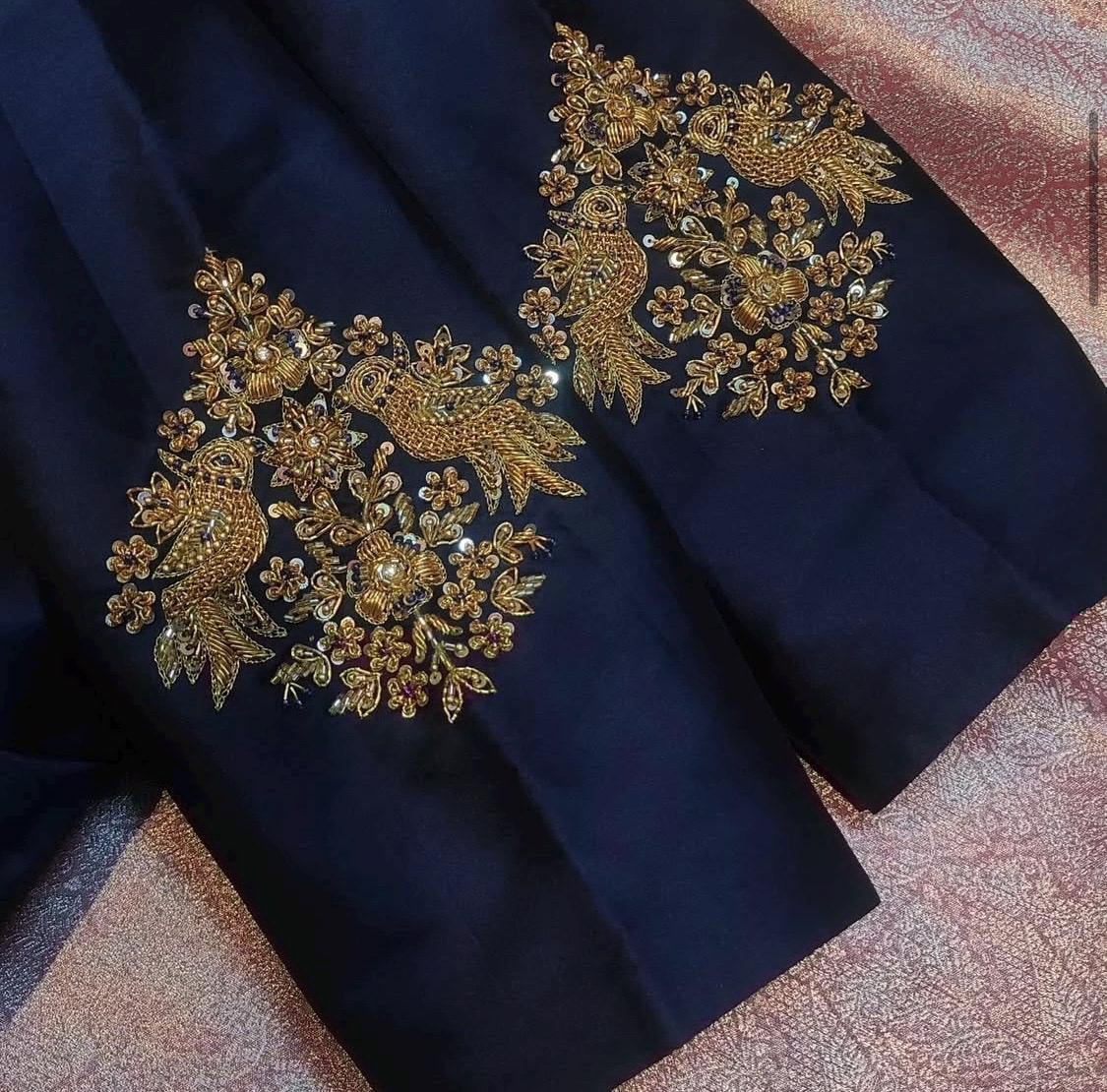 pure silk hand embroidery blouse/black maggam blouse/raw silk zardosi blouse/hand embroidered blouse/ready made blouse zardosi/mix and match