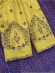 Hand Embroidered Zardosi Silk Blouse: Mehendi Green, Deep Neck blouse,plus size blouse,mix and match blouse,yellow green blouse,saree blouse