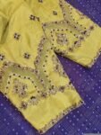 Hand Embroidered Zardosi Silk Blouse: Mehendi Green, Deep Neck blouse,plus size blouse,mix and match blouse,yellow green blouse,saree blouse