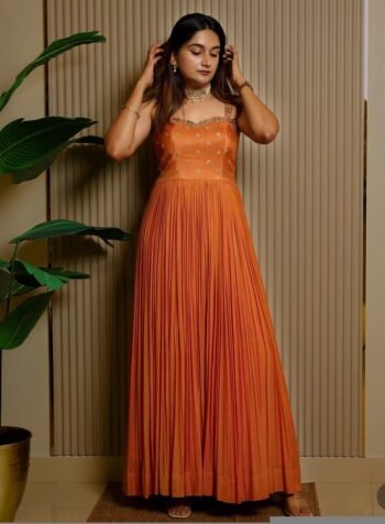 Orange Anarkali suit anarkali kurta short sleeve/orange anarkali/hand embroidered dress anarkali/Indian dresses/simple anarkali kurta