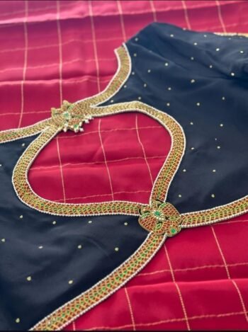 pure silk hand embroidery blouse/black maggam blouse/raw silk kundan blouse/hand embroidered blouse/ready made blouse zardosi/mix and match