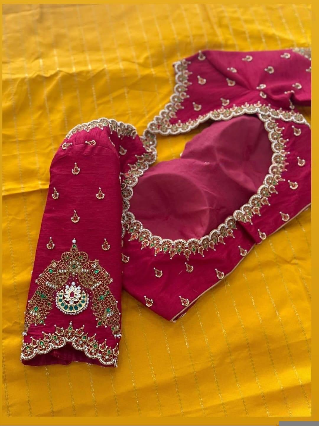 Hand Embroidered Zardosi Silk Blouse/Maroon Red Maggam Saree Blouse/red kundan blouse/burgundy blouse,kundan work blouse,mix and match blous