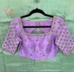 Lavender Hand Embroidered Silk Blouse: Zardosi Maggam Work,lavender blouse,mix and match blouse,plus size blouse,lavender hand work blouse