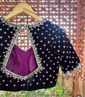 Purple Velvet Saree Blouse: Hand Embroidered Zardosi Maggam Work,purple velvet blouse,mix and match blouse,plus size blouses,custom saree us