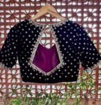 Purple Velvet Saree Blouse: Hand Embroidered Zardosi Maggam Work,purple velvet blouse,mix and match blouse,plus size blouses,custom saree us