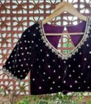 Purple Velvet Saree Blouse: Hand Embroidered Zardosi Maggam Work,purple velvet blouse,mix and match blouse,plus size blouses,custom saree us