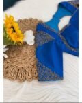Blue Silk Hand Embroidered Blouse: Zardosi Maggam Work,turquoise blue blouse,mix and match blouse,plus size Blouse,blue maggam blouse USA