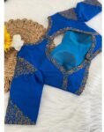 Blue Silk Hand Embroidered Blouse: Zardosi Maggam Work,turquoise blue blouse,mix and match blouse,plus size Blouse,blue maggam blouse USA