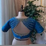 Blue Silk Hand Embroidered Blouse: Zardosi Maggam Work,turquoise blue blouse,mix and match blouse,plus size Blouse,blue maggam blouse USA