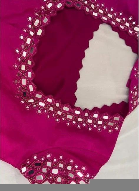 pure silk pink hand embroidery blouse/maggam blouse/raw silk zardosi blouse/pink mirror handembroidered blouse/ready made blouse zardosi