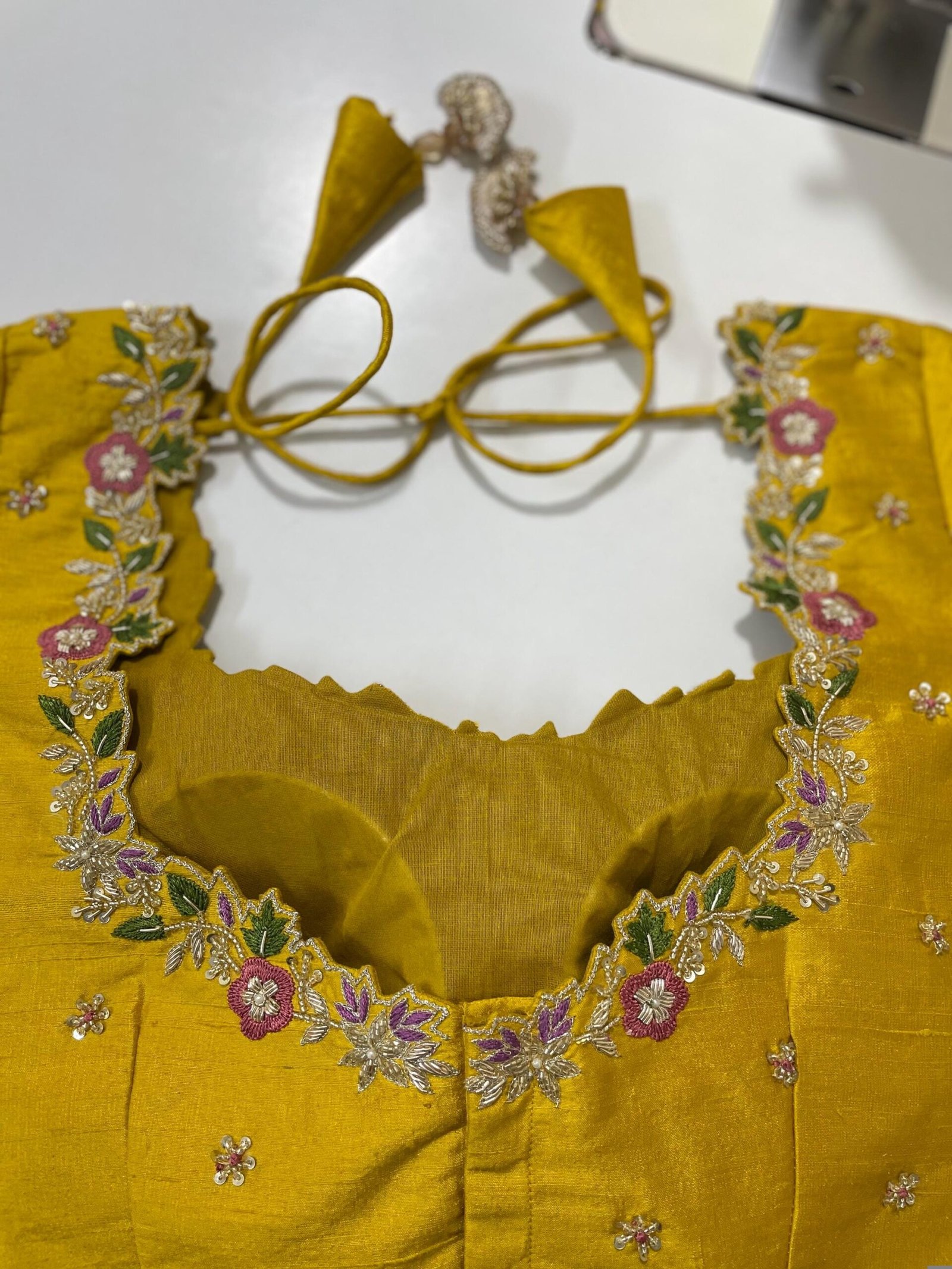 pure silk hand embroidery blouse/saree maggam blouse/yellow zardosi blouse/hand embroidered blouse /mustard yellow ready made blouse zardosi