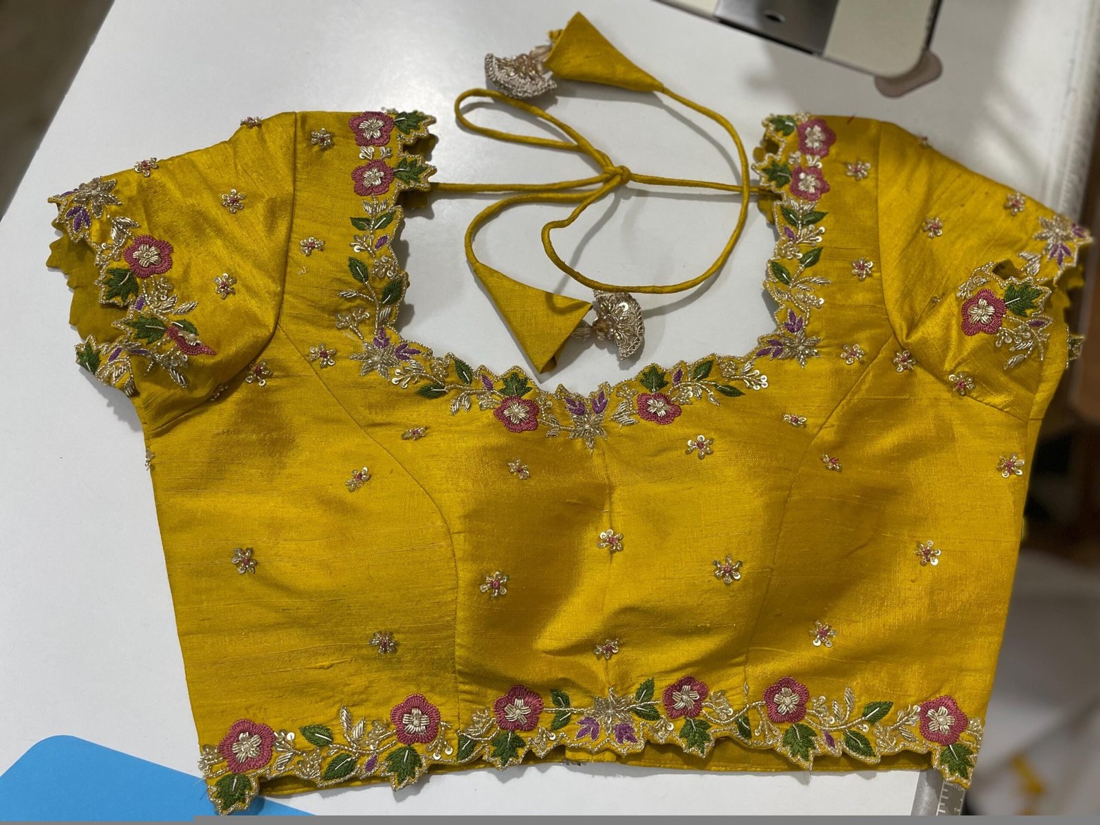 pure silk hand embroidery blouse/saree maggam blouse/yellow zardosi blouse/hand embroidered blouse /mustard yellow ready made blouse zardosi