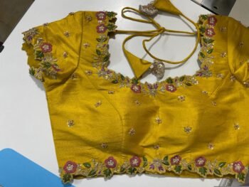 pure silk hand embroidery blouse/saree maggam blouse/yellow zardosi blouse/hand embroidered blouse /mustard yellow ready made blouse zardosi