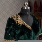 pure velvet hand embroidery blouse/modern saree maggam blouse/green zardosi blouse/ hand embroidered blouse/green velvet ready made blouse