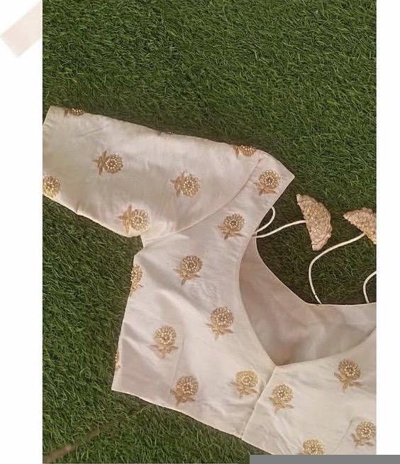 pure silk hand embroidery blouse/cream saree maggam blouse/raw silk zardosi blouse/hand embroidered blouse/cream ready made blouse zardosi
