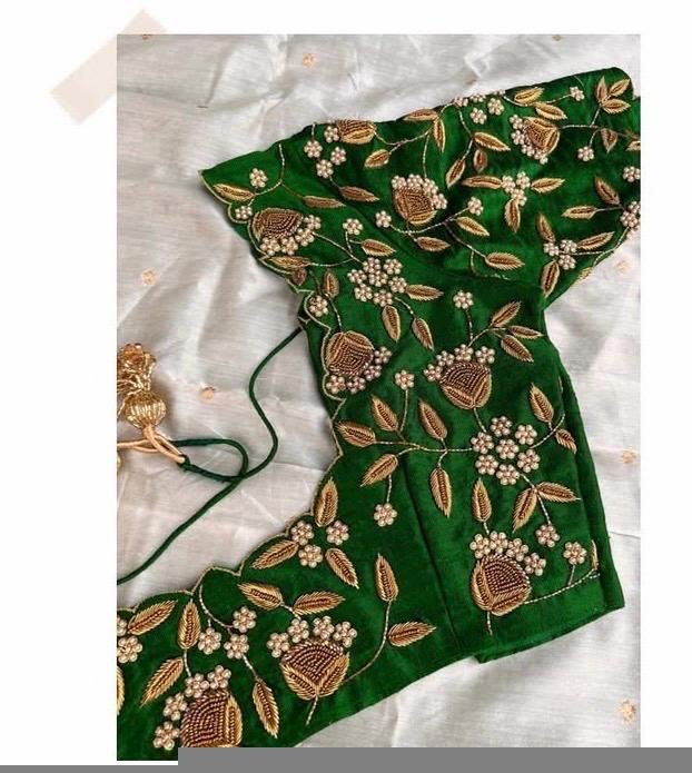 pure silk heavy hand embroidery blouse /bridal green maggam blouse/green zardosi blouse/hand embroidered blouse/green wedding ready blouse