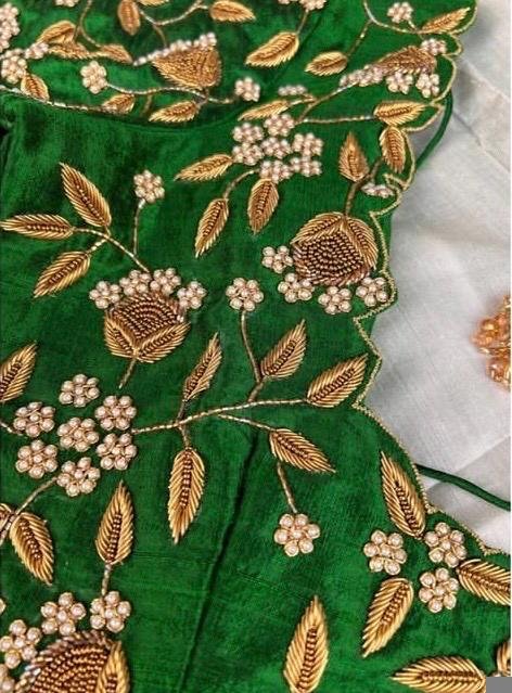 pure silk heavy hand embroidery blouse /bridal green maggam blouse/green zardosi blouse/hand embroidered blouse/green wedding ready blouse