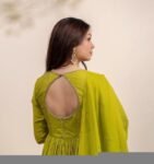 Hand Embroidered Pista Green Chanderi Silk Anarkali Suit with Kota Dupatta,light anarkali,plus size kurta, mehendi outfit,Indian wedding usa