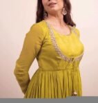 Hand Embroidered Pista Green Chanderi Silk Anarkali Suit with Kota Dupatta,light anarkali,plus size kurta, mehendi outfit,Indian wedding usa