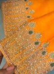 Hand Embroidered Zardosi Silk Blouse: Orange Saree Top,orange hand work blouse,mix and match blouse,plus size blouse,orange saree blouse usa