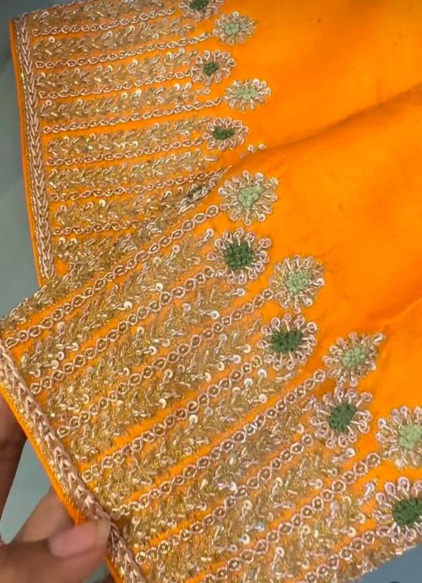 Hand Embroidered Zardosi Silk Blouse: Orange Saree Top,orange hand work blouse,mix and match blouse,plus size blouse,orange saree blouse usa