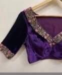 Purple Velvet Saree Blouse: Hand Embroidered Zardosi Maggam,purple maggam blouse,mix and match saree blouse,plus size blouse,pure velvet