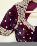 pure velvet hand embroidery blouse/neck maggam blouse/brown zardosi blouse/velvet hand embroidered blouse/burgundy velvet ready made blouse