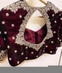 pure velvet hand embroidery blouse/neck maggam blouse/brown zardosi blouse/velvet hand embroidered blouse/burgundy velvet ready made blouse