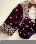 pure velvet hand embroidery blouse/neck maggam blouse/brown zardosi blouse/velvet hand embroidered blouse/burgundy velvet ready made blouse