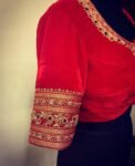 pure velvet red hand embroidery blouse /modern saree maggam blouse/red zardosi blouse/hand embroidered blouse/red velvet ready made blouse